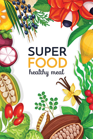 illustrazione superfood seno e benessere da cibo healthy