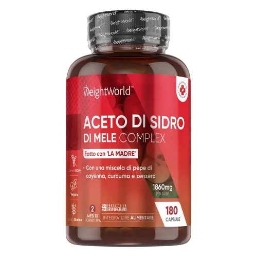 Capsule di aceto di sidro di mele - 1860 mg 180 - Integratore dimagrante con madre e curcuma, pepe di Cayenna e zenzero per il controllo del peso