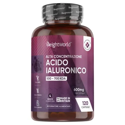 Acido ialuronico 600 mg in capsule - 120 capsule per 4 mesi - Integratore per articolazioni, ossa e pelle - Acido ialuronico puro al 90% - Vegano