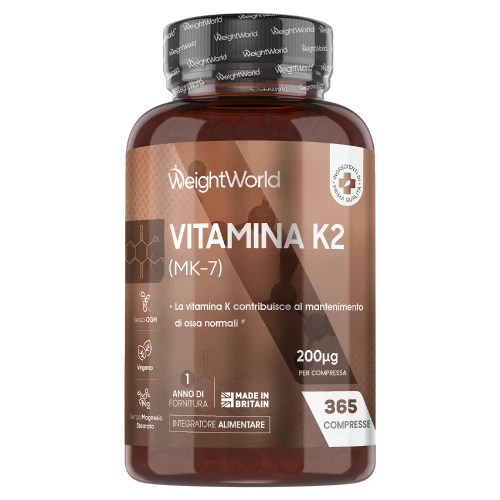 Vitamina K2 - 365 Compresse - 200mcg - Per Ossa, Cuore e Cervello - Formula Vegan e Senza Glutine
