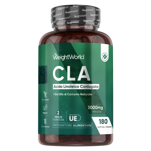 CLA - Acido Linoleico Coniugato - 3000mg per 180 Cla Capsule Softgels - Scorta per 2 Mesi - di Olio di Cartamo 100% Naturale
