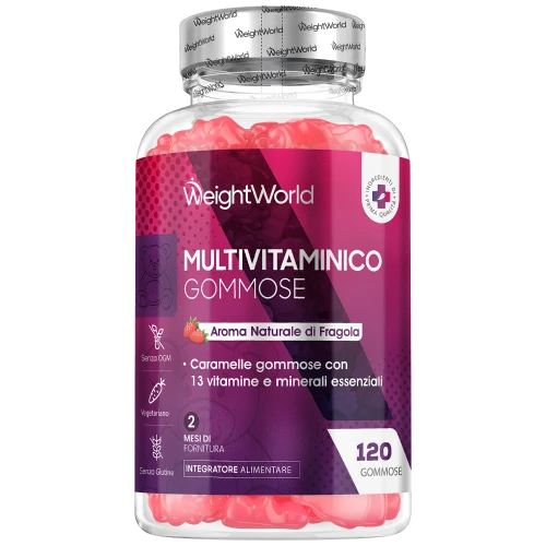 Multivitaminico Completo - 14 Vitamine e Minerali - 120 Gummies al Gusto Fragola