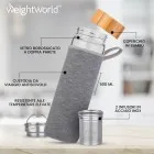 Caratteristiche della Borraccia Termica con Infusore WeightWorld con vetro borosilicato a doppia parete, coperchio in bamboo anti-spill e infusori in acciaio inox